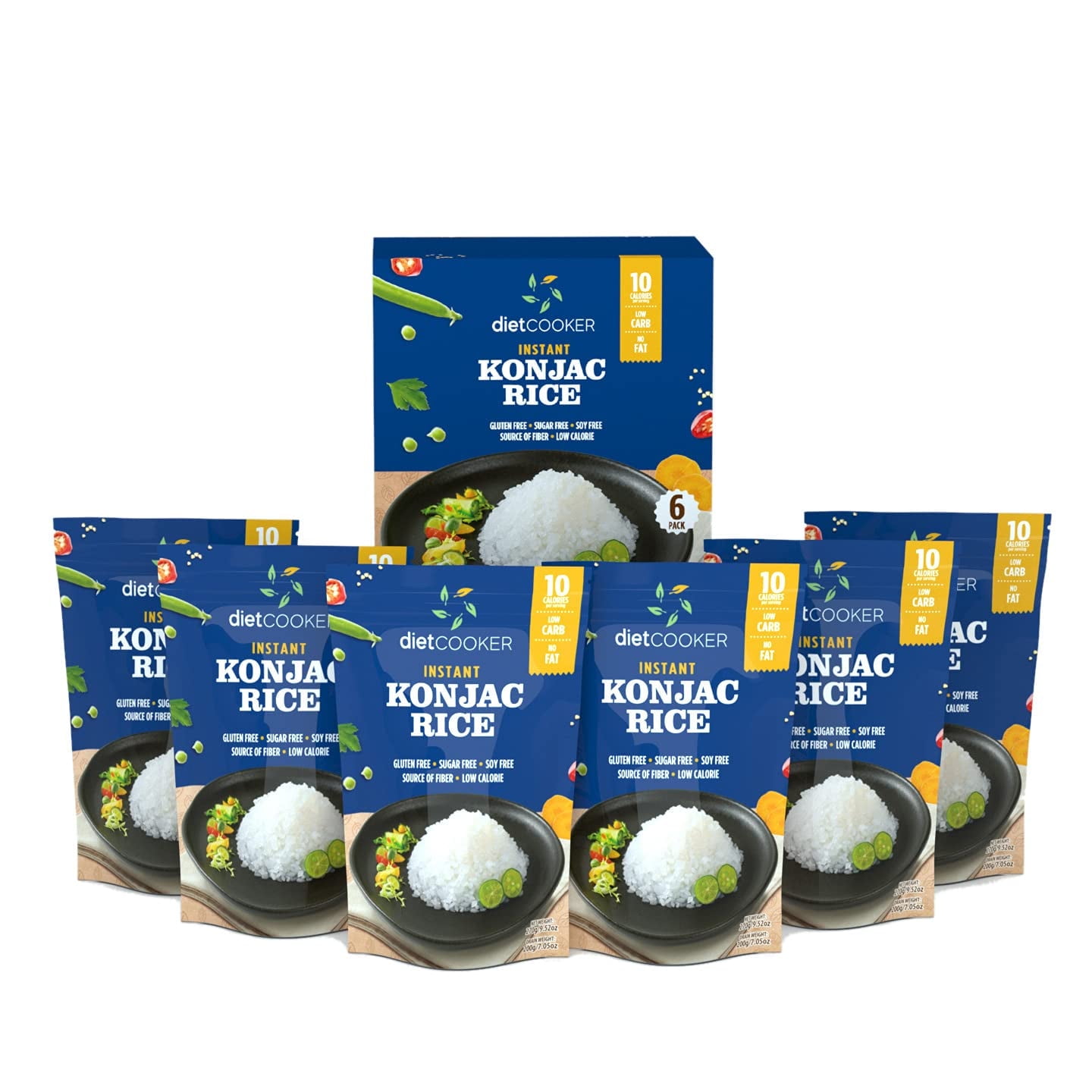 DIET COOKER Shirataki Rice, 6 Pack Konjac Rice Inside, Keto & Vegan Friendly, 9.52 oz, Low Calorie, Slim Rice Healthy Diet Food