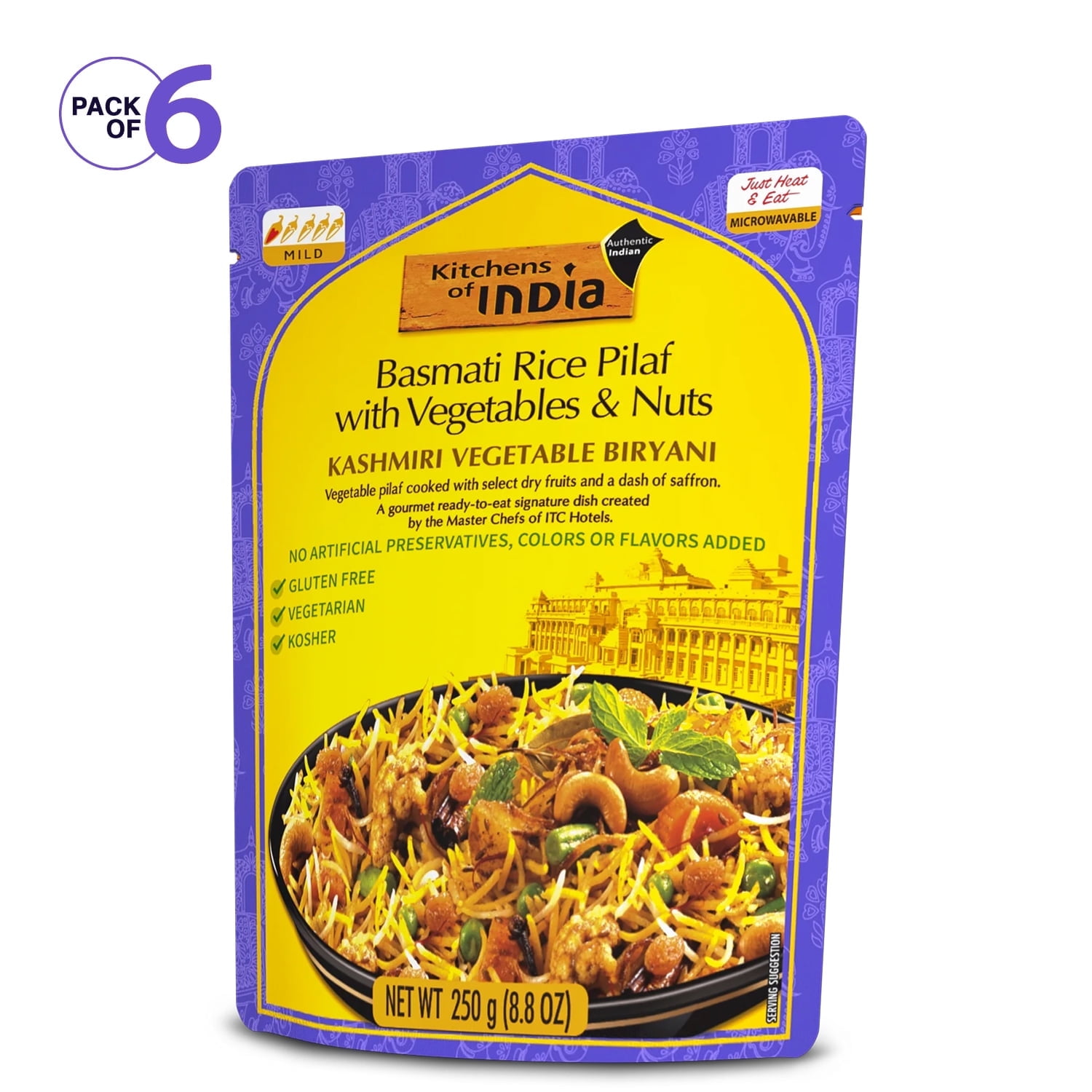 Kitchens of India Ready to Eat, Kashmiri Vegetable Biryani, Basmati Rice Pilaf with Vegetables & Nuts, Authentic Indian Dish No Preservatives Added...