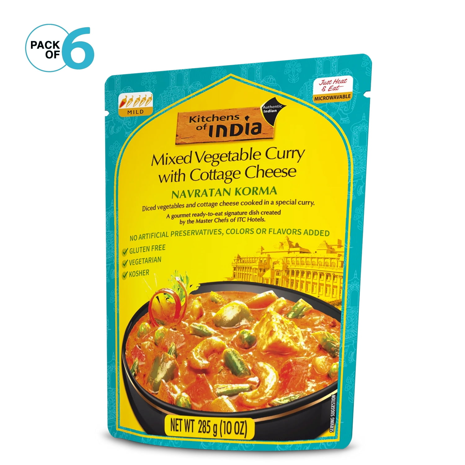 Kitchens of India Ready-to-Eat, Navratan Korma, Mixed Vegetable Curry with Cottage Cheese, Authentic Indian Dish No Preservatives Added 10 oz (Pack...