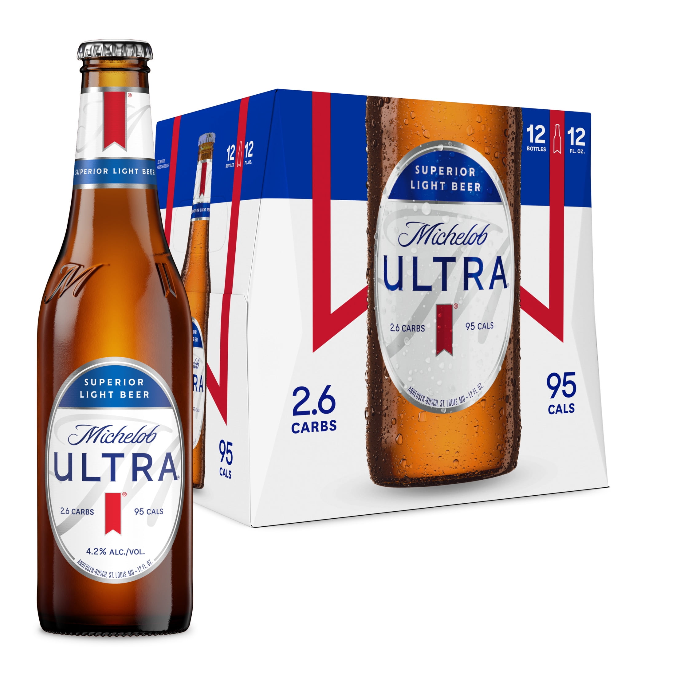 Michelob ULTRA Superior Light American Lager Beer, 12 Pack 12 fl oz Glass Bottles 4.2% ABV