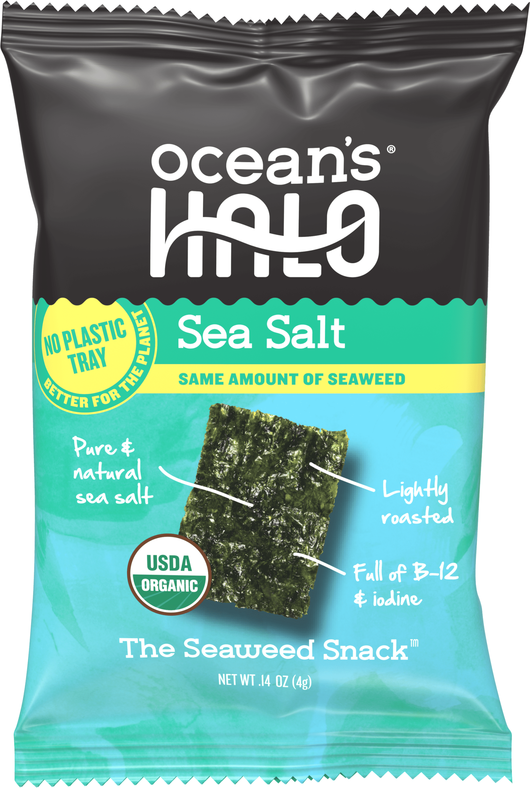 Ocean's Halo Trayless Seaweed Snacks (Sea Salt) 1 Case of 20 Units - No Plastic Tray